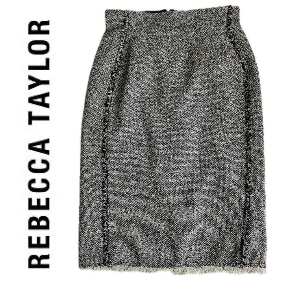 REBECCA TAYLOR SKIRT A LINE PENCIL GRAY/BLACK‎ SZ 0 TRIM HEM FRINGE AESTHETIC